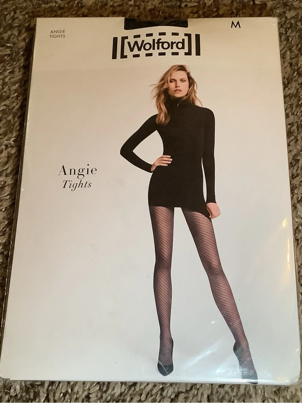 Wolford Angie tights, spiral shaped net design, color black, size: M